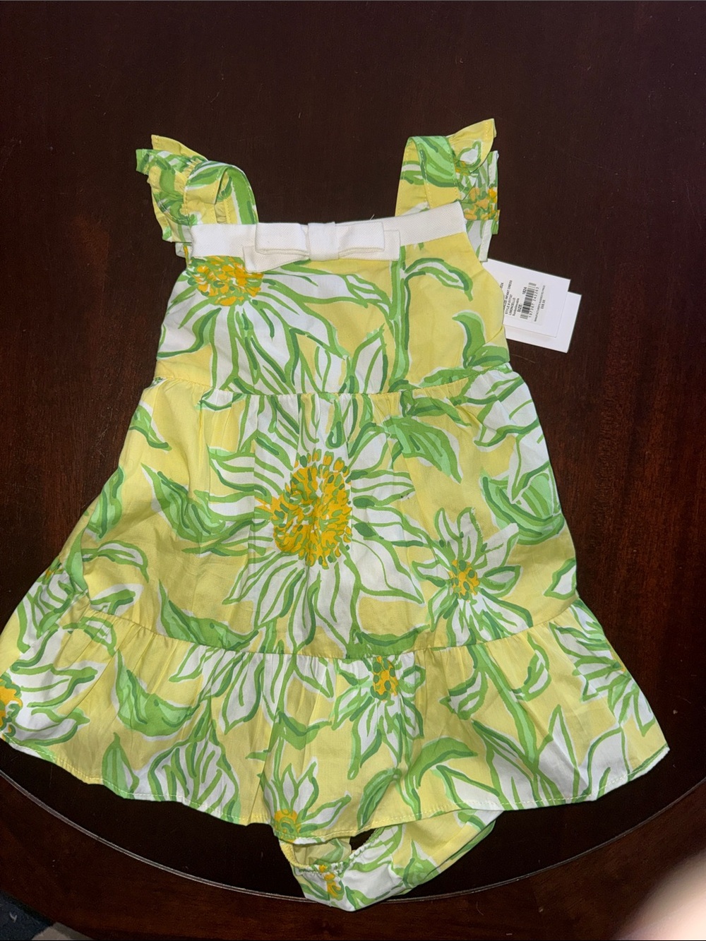 Lilly Pulitzer Yellow Floral Sunburst Dress with Green Leaves